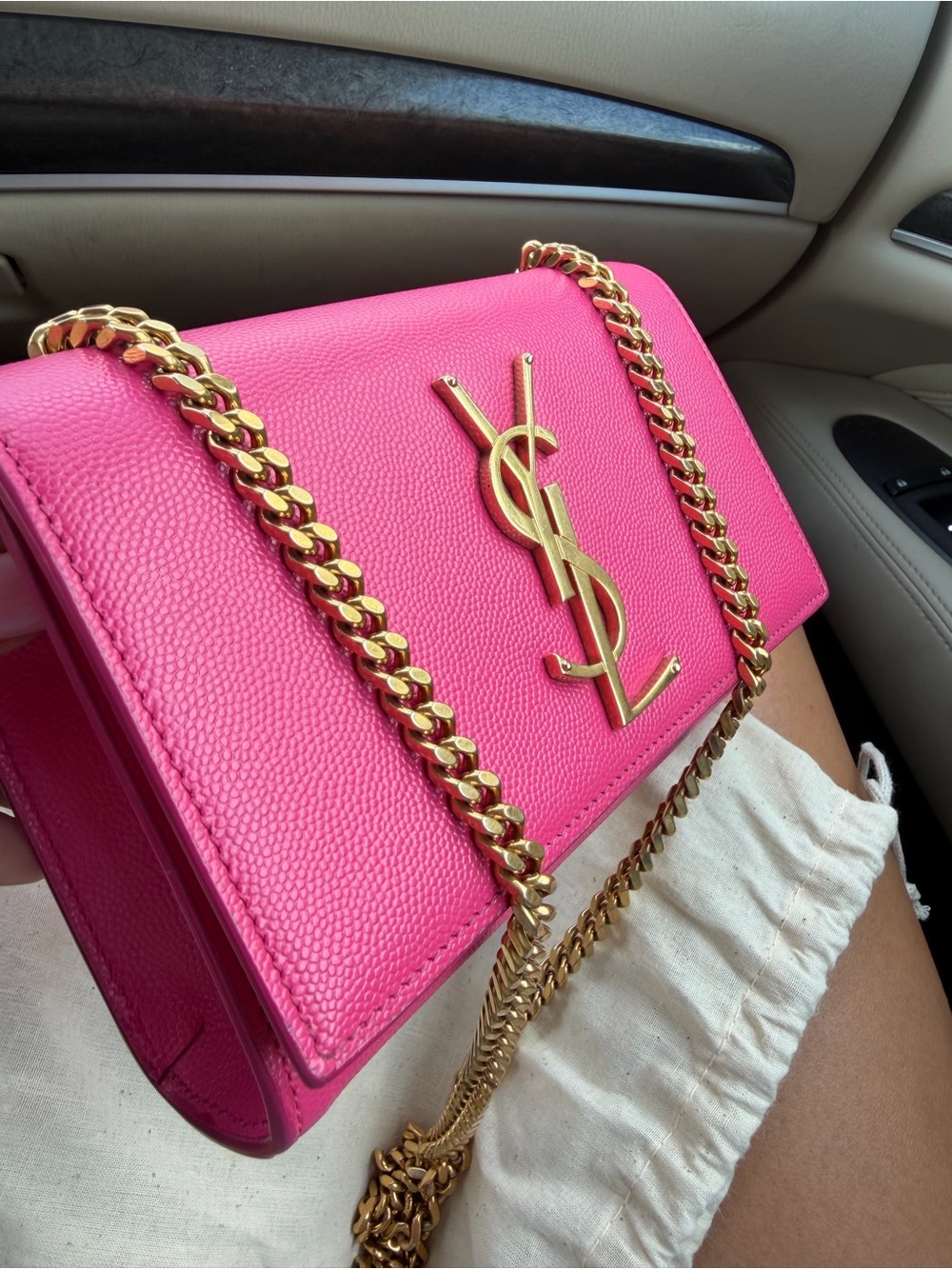 Saint Laurent Pink Monogram Chain Shoulder Bag